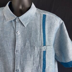 Cubavera Shirt Mens 2XL Blue Short Sleeve Casual Guayabera Camp Bowling